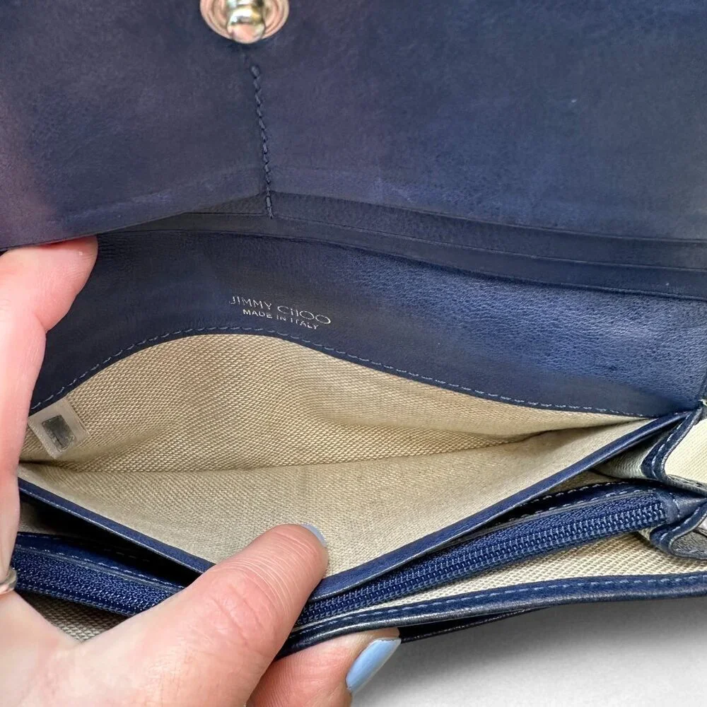 Jimmy Choo Navy Blue Long Leather Wallet with Silver Star Studs